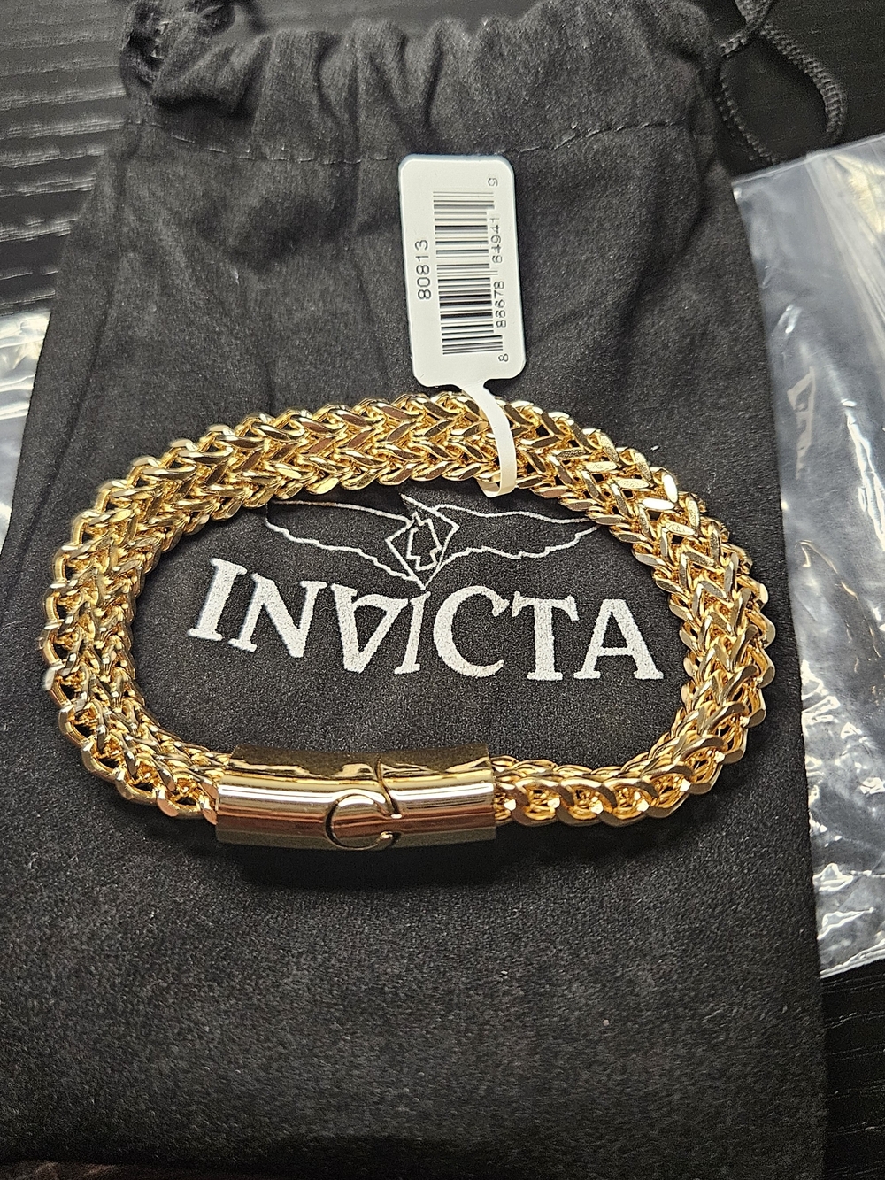 Invicta Gold Tone Double Chain Bracelet with Magnetic Clasp
